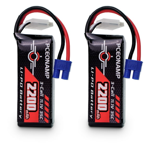 3S Lipo Battery 2200mAh 11.1V 35C (MAX70C) with EC3 Plug Rechargeable High Capacity RC Battery fit for most RC Car Truck RC Vehicles RC Airplane Quadcopter Helicopter FPV Racing Hobby Models(2 Pack)