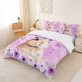 thumbnail image 3 of Erosebridal Girls Purple Flowers Kawaii Rabbit Duvet Cover Set,Kids Floral Animal Love Heart Bedding Full,Super Cozy Room Decor,3-Piece,No Comforter, 3 of 5