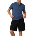thumbnail image 5 of Lovzfmll Men's Summer Fashion Casual Stand Collar Solid Color Linen Short Sleeve Shirt, Soft Breathable Beach Top Navy, 2XL, 5 of 9