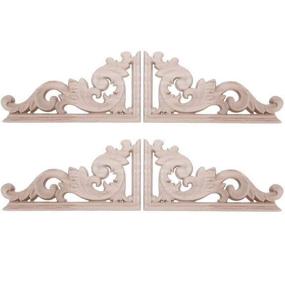 4pcs left right(each 2pcs) Vintage Wooden Carved Corner Onlay Furniture Wall Decor Unpainted Frame Applique
