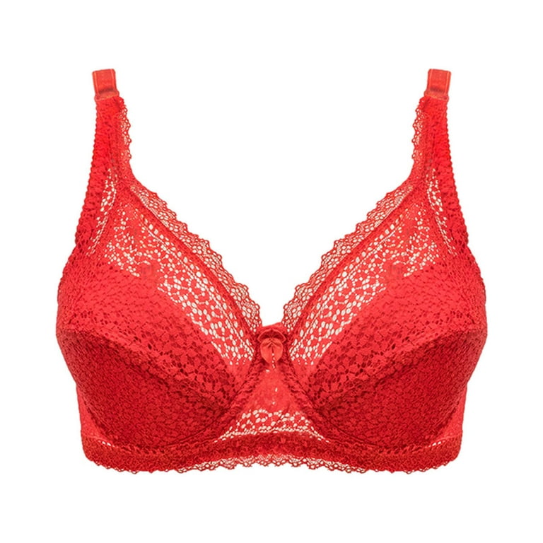 CLZOUD Everyday Bras for Women Red Lace Women Full Cup Thin Underwear Small  Bra Plus Size Wireless Adjustable Lace Bra Cover B D Cup Large Size Lace Bras  38C 