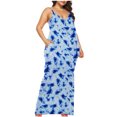 thumbnail image 2 of FcBaudy Camisole Sans Manches Robe Col en V, Robes d'Été pour Femmes, Robes Femmes Mode Grande Imprimé Robe à Bretelles Irrégulière Double Poche Robe Femmes, 2 of 4