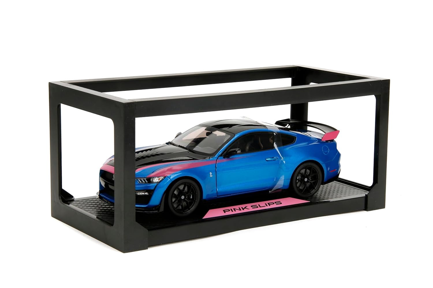 Ford Mustang Shelby GT500 Blue Metallic with Pink Stripes and Black Hood and Top "Pink Slips" Series 1/18 Diecast Model Car by Jada