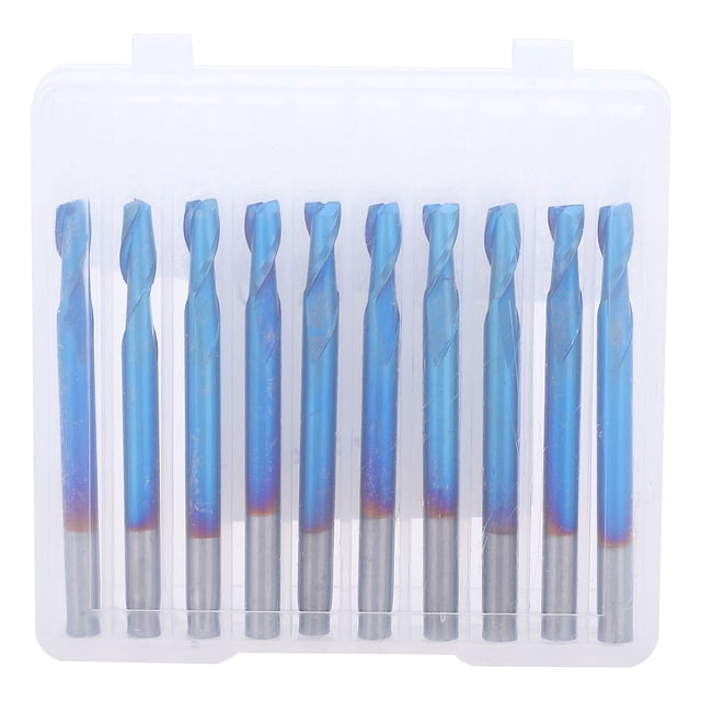 Juego de fresas de extremo de bola en espiral de 2 flautas, 10 Uds., cortador de fresado con revestimiento azul, broca enrutadora CNC de 3,175 x 8mm