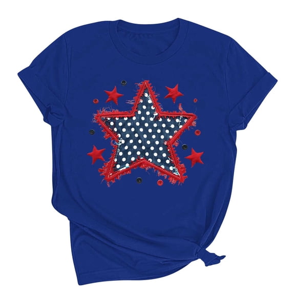 Cavosen Short Sleeve Tee for Women Crew Neck Trendy Patriotic Tee 250 Years Red White and Blue Graphic Shirt Summer Basic Tops