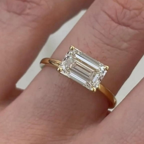 2.00 Ct Emerald Cut Created Diamond Engagement Solitaire Ring 14K Yellow Gold Plated
