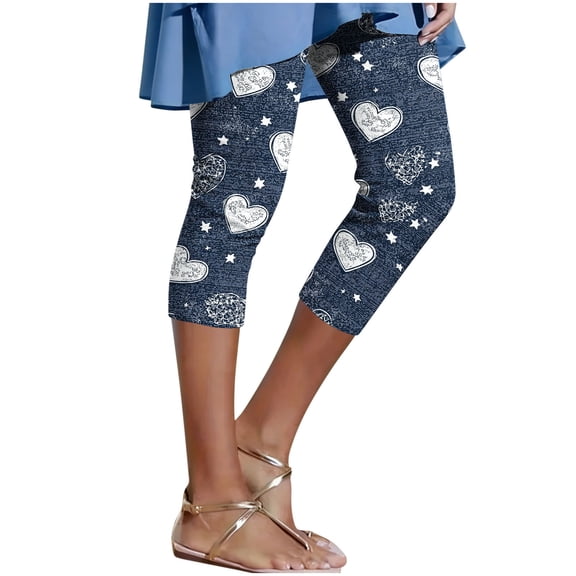 ZQUUVOU Women's Jean Look Jeggings Slimming Capri Legging Printed Skinny High Waisted Casual Tummy Control Stretchy Leggings White