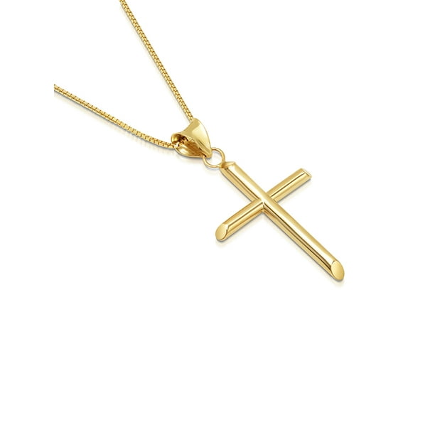 Dtla Fine Jewelry Solid 14k Gold Box Chain Cross Pendant Necklace 18 0 8mm Com - 14k Solid Gold Cross Pendant Womens