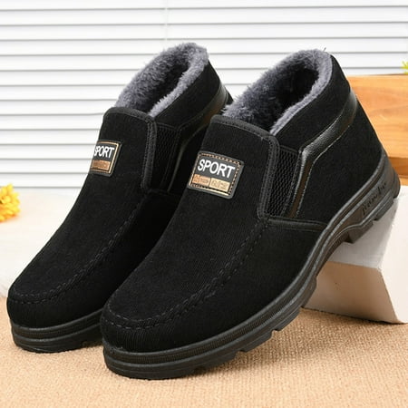 

Cathalem Boots Men Men s Winter Thickened Plush Solid Color Slip On Flat Bottomed Hiking Leisure Warm Snow Men s Hunting Boots Black 8.5