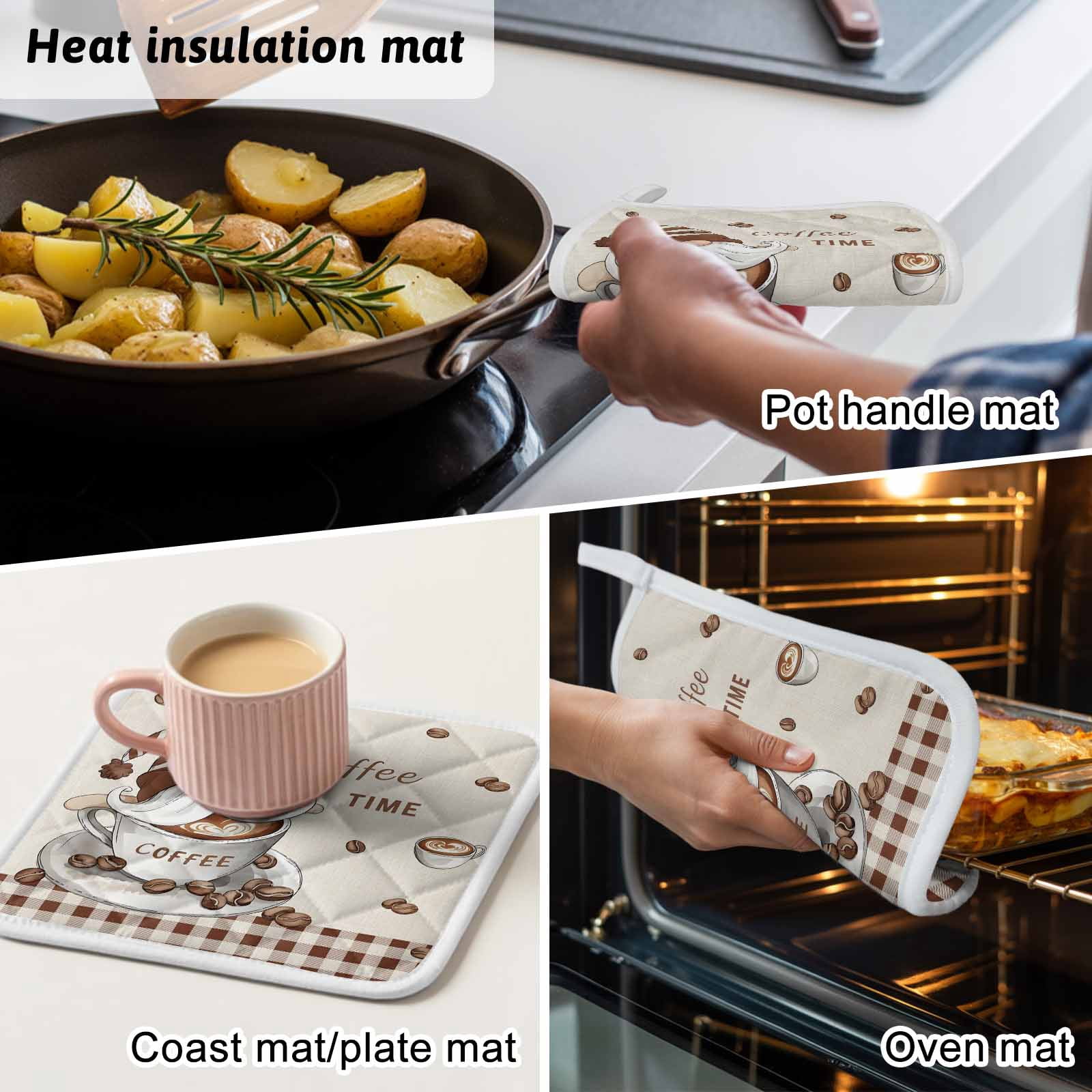 Coffee Gnomes Pot Holders for Kitchen Heatproof Potholder, 3 Pack Brown Buffalo Plaid Check Farmhouse Hot Pads Multipurpose Oven Pads Cloth Potholders Trivet for Cooking Baking