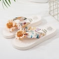 thumbnail image 5 of Flip Flops for Women with Arch Support Bohemia Flower Beach Vacation Thong Sandals Lightweight Platform Slides White Size 6.5, 5 of 7