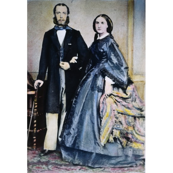 Maximilian (1832-1867). /Narchduke Of Austria And Emperor Of Mexico, 1864-67. With Empress Carlota (1840-1927). Oil Over A Photograph, C1864. Poster Print by  (18 x 24)