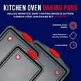 thumbnail image 4 of Bakken Baking Pan Set - 3 Pieces Non-stick Deluxe Carbon Steel Cookie Sheets, Commercial Grade Restaurant Quality Large, Medium, Small Sheet with Silicone Handle - Black, 4 of 9