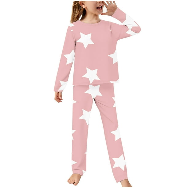 Odeerbi 2-14 Años Niños Niñas Pijamas Suaves Manga Larga Tops Pantalones Juego Suaves Estrellas Estampadas Ropa de Dormir Franela Juego de Dos Piezas
