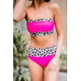 thumbnail image 3 of POGLIP Women's Pink Leopard Print Trim Bandeau Bikini, 3 of 6