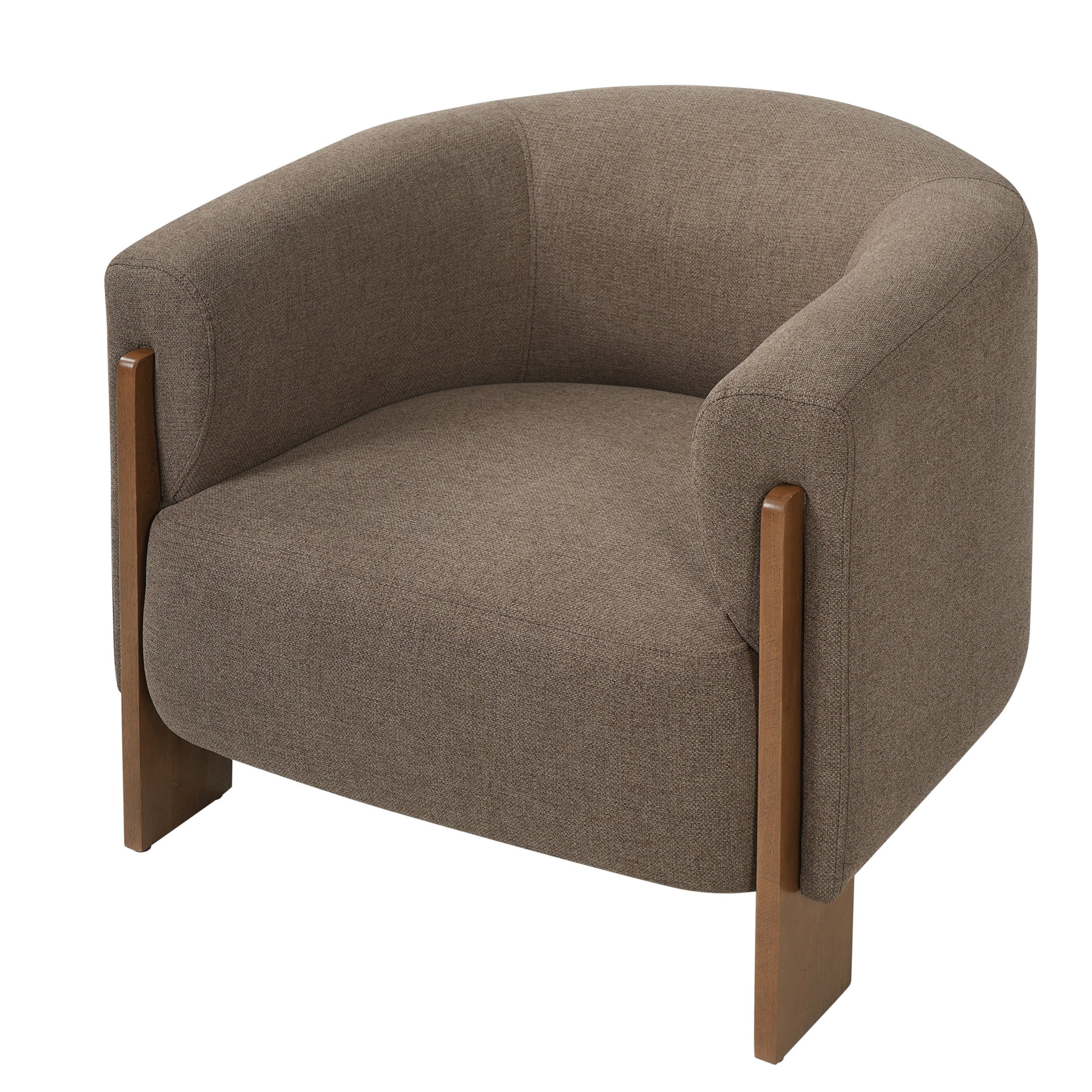 Christopher Knight Home Mid-Century Modern Barrel Accent Chair, Chenille Upholstery, Wood Legs, Brown, Set of 2