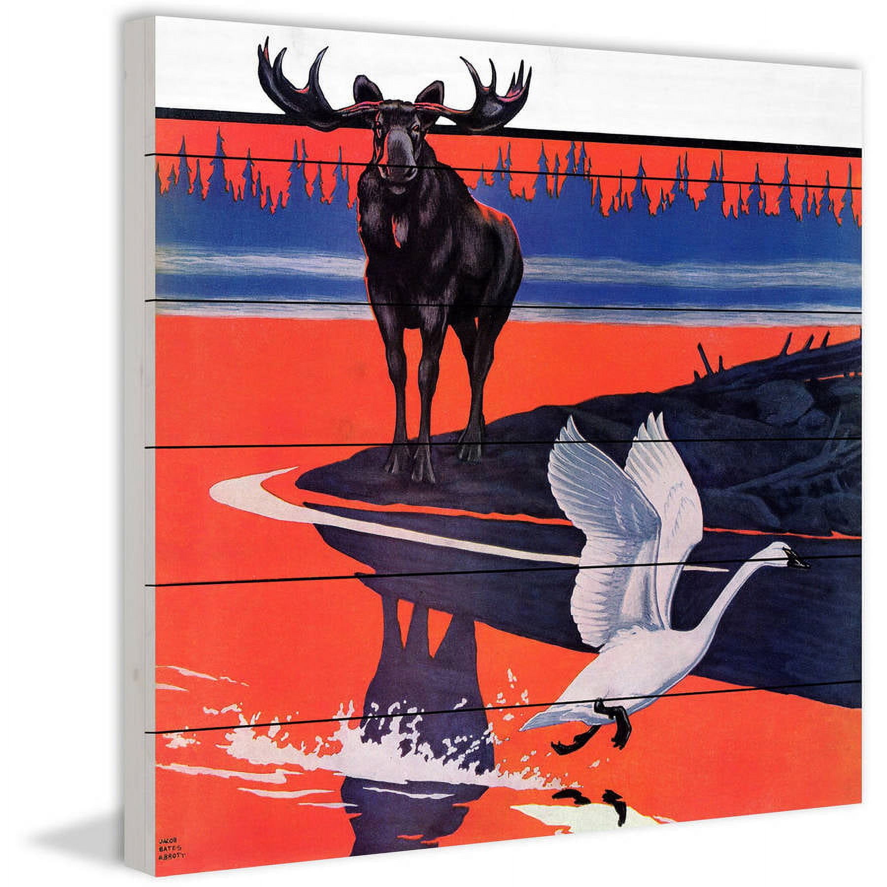 Marmont Hill "Moose Reflection" Painting Print on White Wood