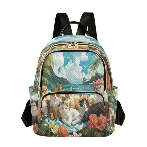 Casual Beach Cats Tropical Flowers Backpack for School,College and Travel, Water Resistant Bookbag,