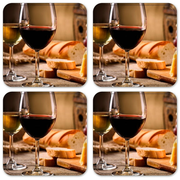 Vinyl Drink Coasters - Set of 4 - Wine and Bread