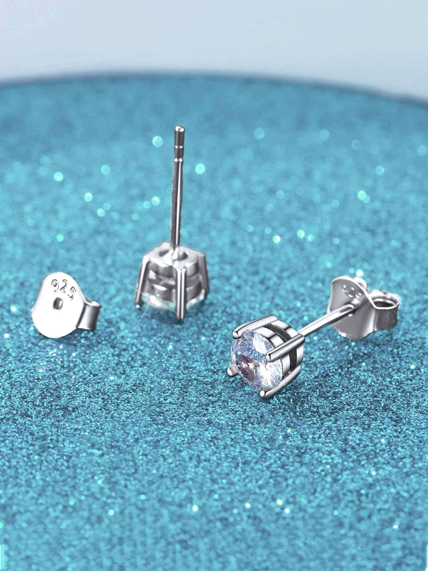 ChicSilver 3 Pairs Sterling Silver Cubic Zirconia Stud Earrings for Women Hypoallergenic Tiny Simulated Diamond Ear Stud Set for Sensitive Ears