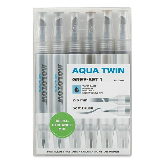 6 Marcadores Acuarelables Molotow Aqua Twin Kit Grises multicolor SIN TAMAÑO