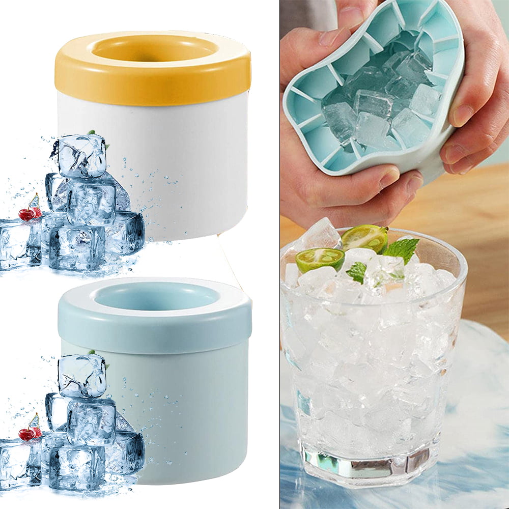BECROWM 2PCS Silicone Ice Cube Molds, Cylinder Ice Cube Maker Cup Upgrade  3D Ice Molds Press Type Easy Release Ice Cup,Holds to 60 Ice Cubes Portable