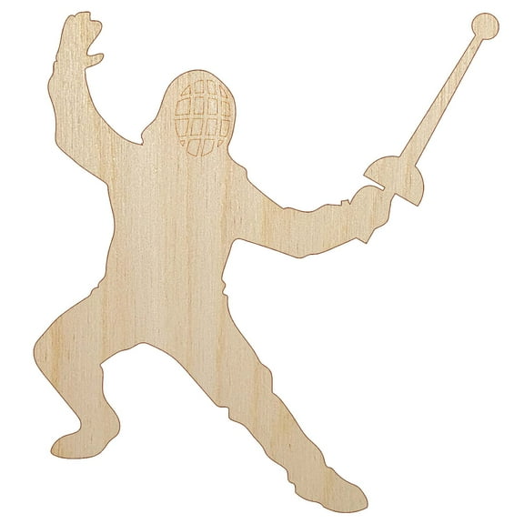 Fencer Holding Fencing Swords Wood Shape Unfinished Piece Cutout Craft DIY Projects - 4.70 Inch Size - 1/8 Inch Thick