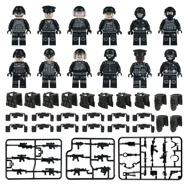 Juego de bloques de construcción de policía especial negro, 22, 24 y 28 piezas, bolsa de juguetes para ensamblar con partículas pequeñas