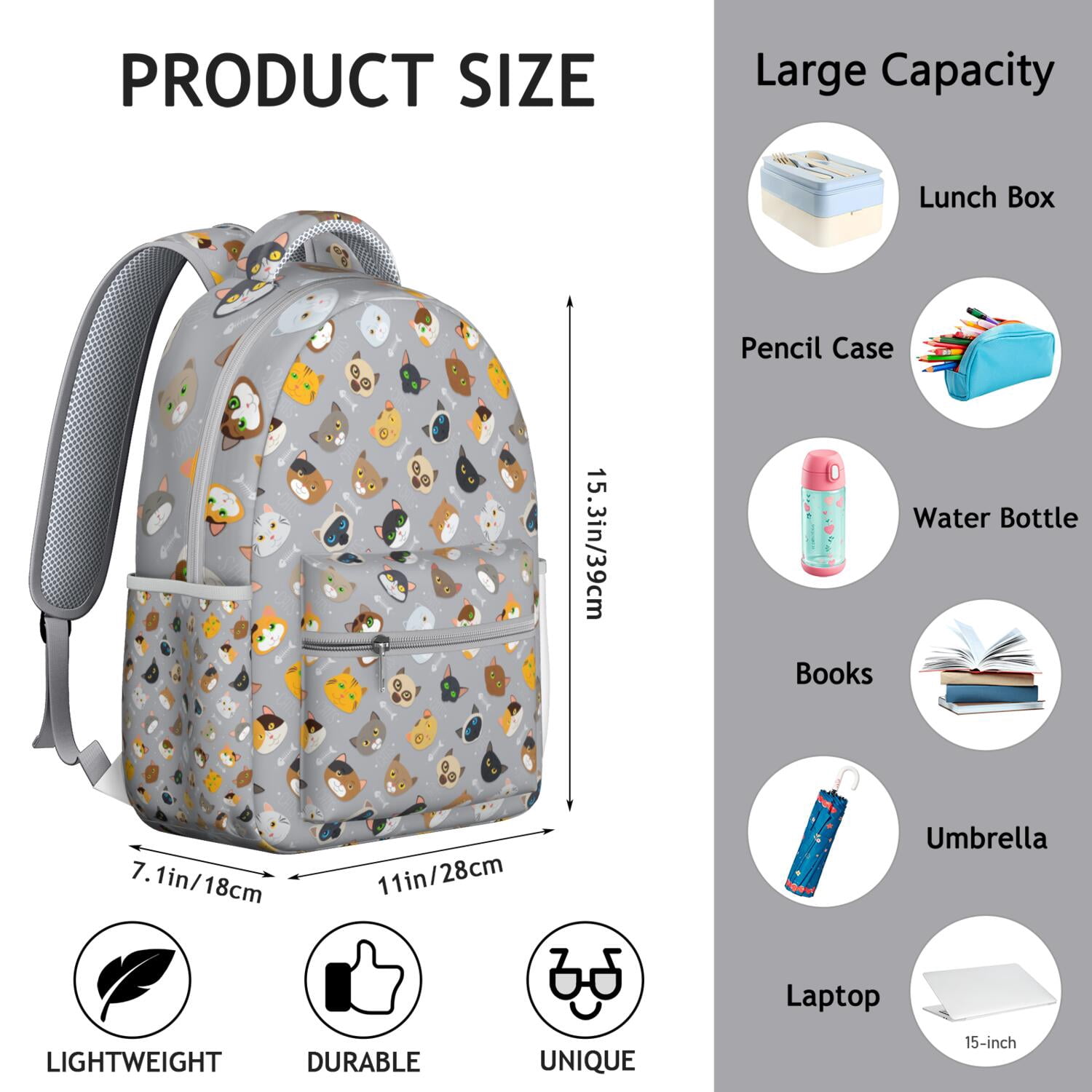 Geometric Cat Pattern School Backpack - Waterproof & Lightweight, Stylish Design for agers