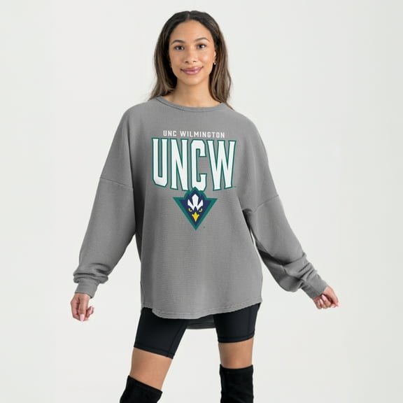 Women's Gameday Couture Gray UNC Wilmington Seahawks Oversized Pure Motion Corded Sweatshirt