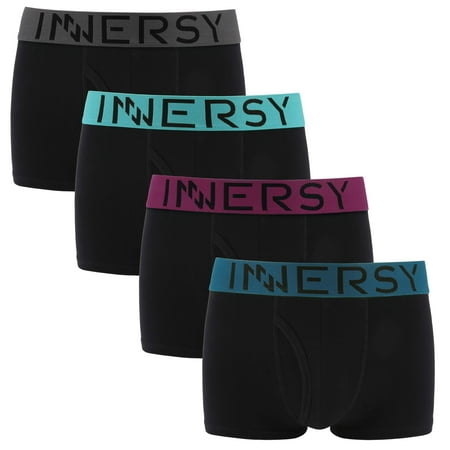 INNERSY Mens Underwear Boxer Briefs with Fly Cotton Stretch Low Rise Trunks Pack of 4 (XS, Black)