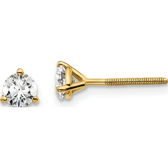 14K Yellow Gold 14Ky True Origin Lab Grown Diamond 1/2Ctw Vs/Si, D E F, 3 Prong Screw Back (4 X 4) Made In United States em1017s-050-ld