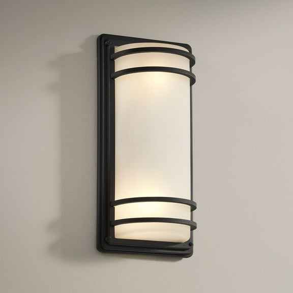 John Timberland Habitat Modern Wall Light Sconce Black Metal Hardwire 7 3/4" Fixture White Glass Shade for Bedroom Bathroom Vanity Reading Living Room