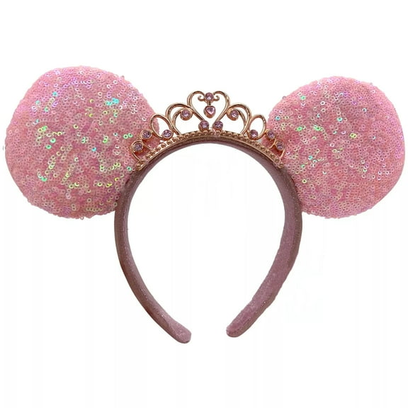 Fashion Pink Sequin Minnie Ears Headband Tiara Princess Crown Cute Hair Bands NEW