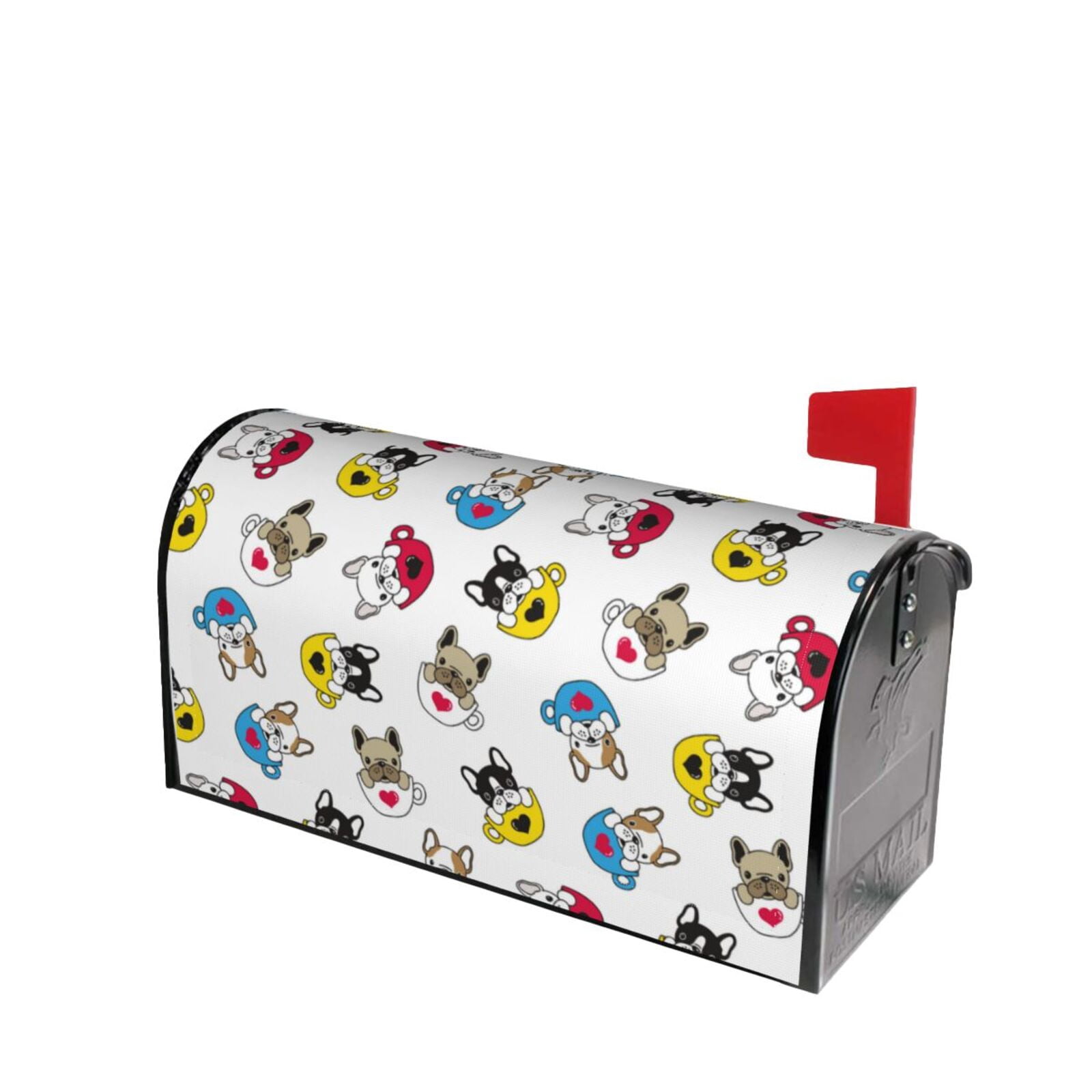 Xecao French Bulldog With Coffee Cup for Mailbox Cover with Magnetic Strips, Waterproof and Sunscreen, Adds a Decorative Touch to Your Garden Yard.