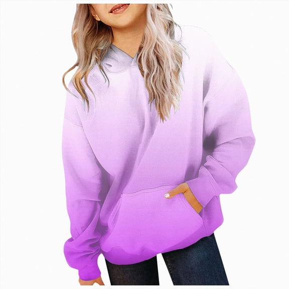 JUMEYU Cute Tops for Teen Girls Girls Sweatshirt Casual Girls Hoodies Basic Pullover Hooded Sweatshirt Hoodie for Girls Size 9-10 (Purple,9-10 Years)