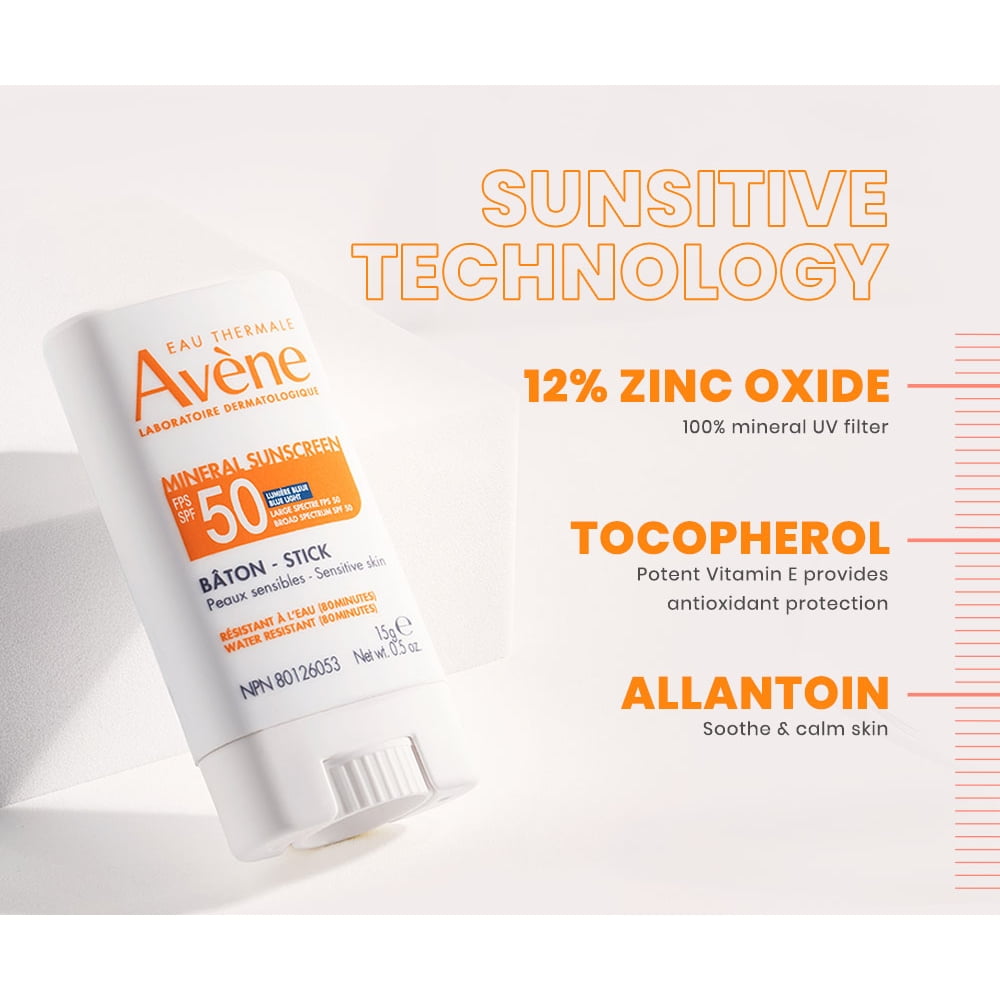 Avene Mineral Sunscreen Balm Stick SPF 50 - Travel Friendly Mineral Sunscreen Stick , 0.5 oz