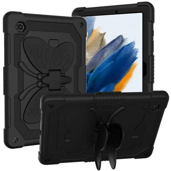 Case For Samsung Galaxy Tab A8 (10.5 inch) Butterfly Wings Kickstand Tough Hybrid with Pencil Holder Heavy Duty Rugged Shockproof Tablet Cover [ Black ]