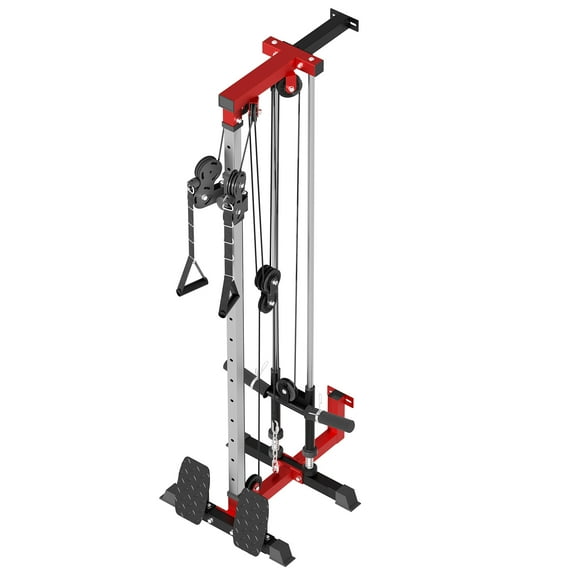 Wall Mount Cable Station, Space Saving LAT Pull-Down Machine18 Positions Dual Pulley System High/Low Cable Crossover Machine for Home Gym