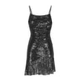 thumbnail image 5 of BLTIBY 2025 Women Sequin Dress Solid Color Sparkly Glitter Spaghetti Strap Sleeveless Short Party Night Out Club Fashion Dress Black L, 5 of 5