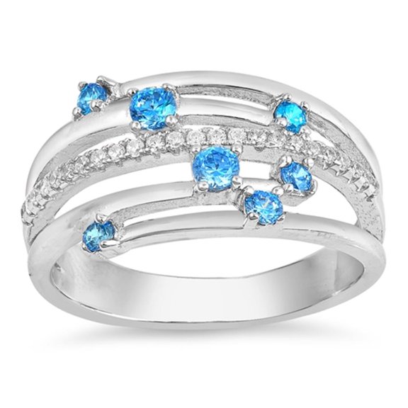 Blue Simulated Topaz Sparkle Colorful Dainty Ring .925 Sterling Silver Band CZ Female Size 8
