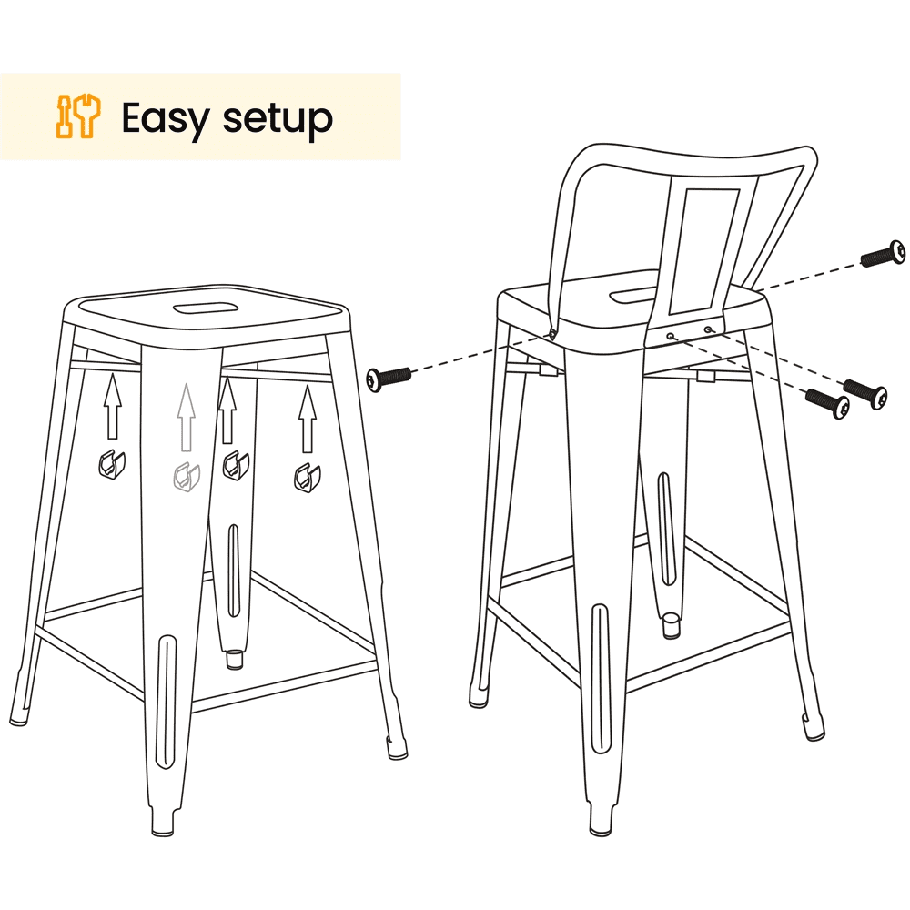 Alden Design 30″ H Metal Counter Height Bar Stools with Low Back for Home, Set of 4, Black