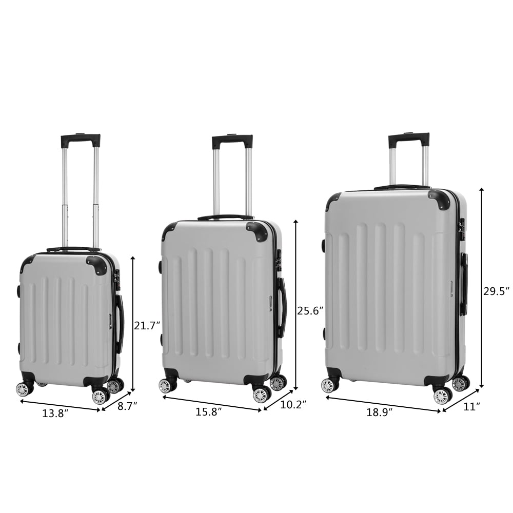 Ktaxon Luggage 3 Piece Sets, ABS Hardside Lightweight Suitcase with TSA Lock Spinner Wheels, 20in 24in 28in, Gray