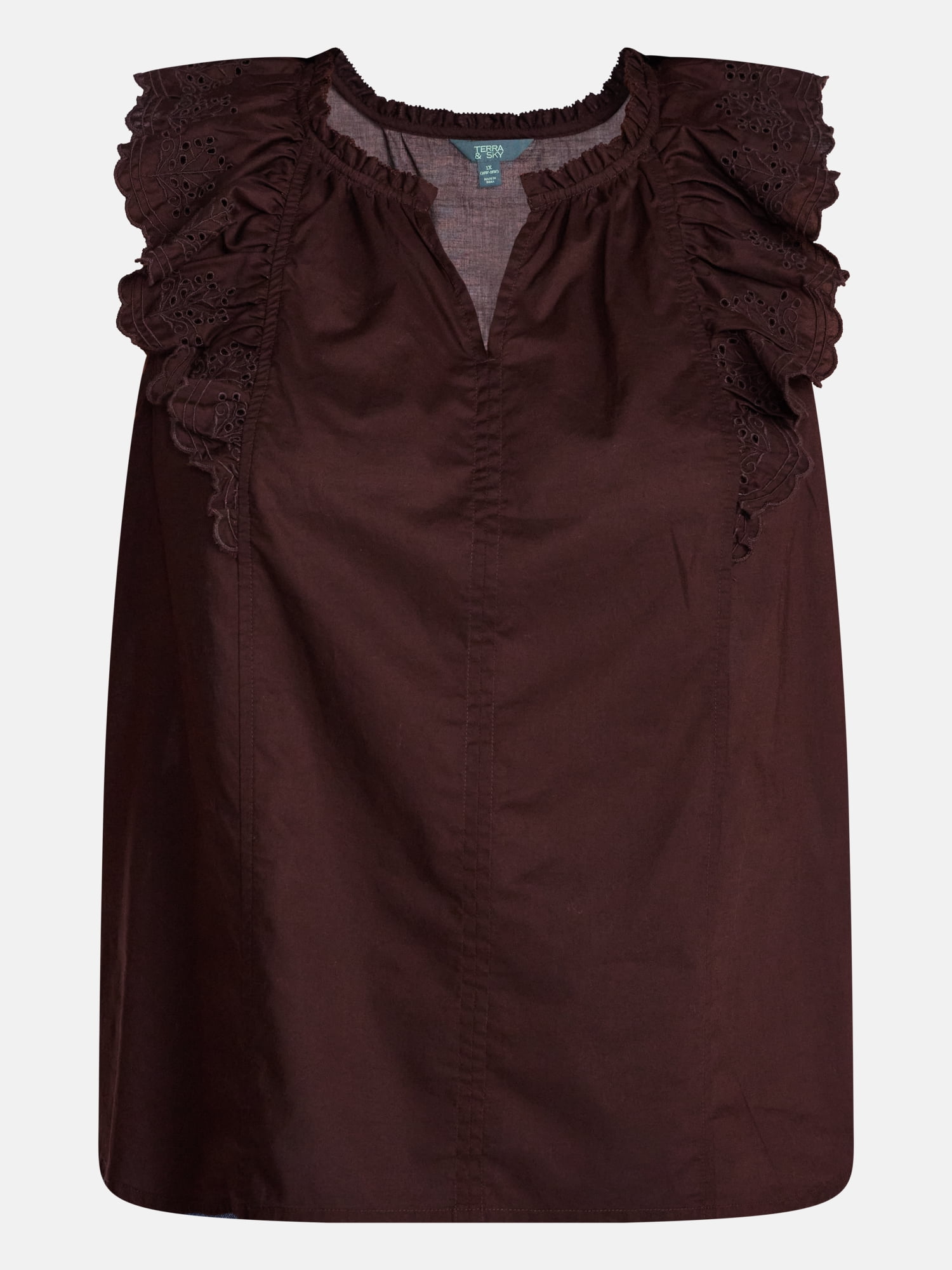 Terra & Sky Women's Plus Sleeveless Eyelet Ruffled Trim Cotton Tank Top, Sizes 0X-5X