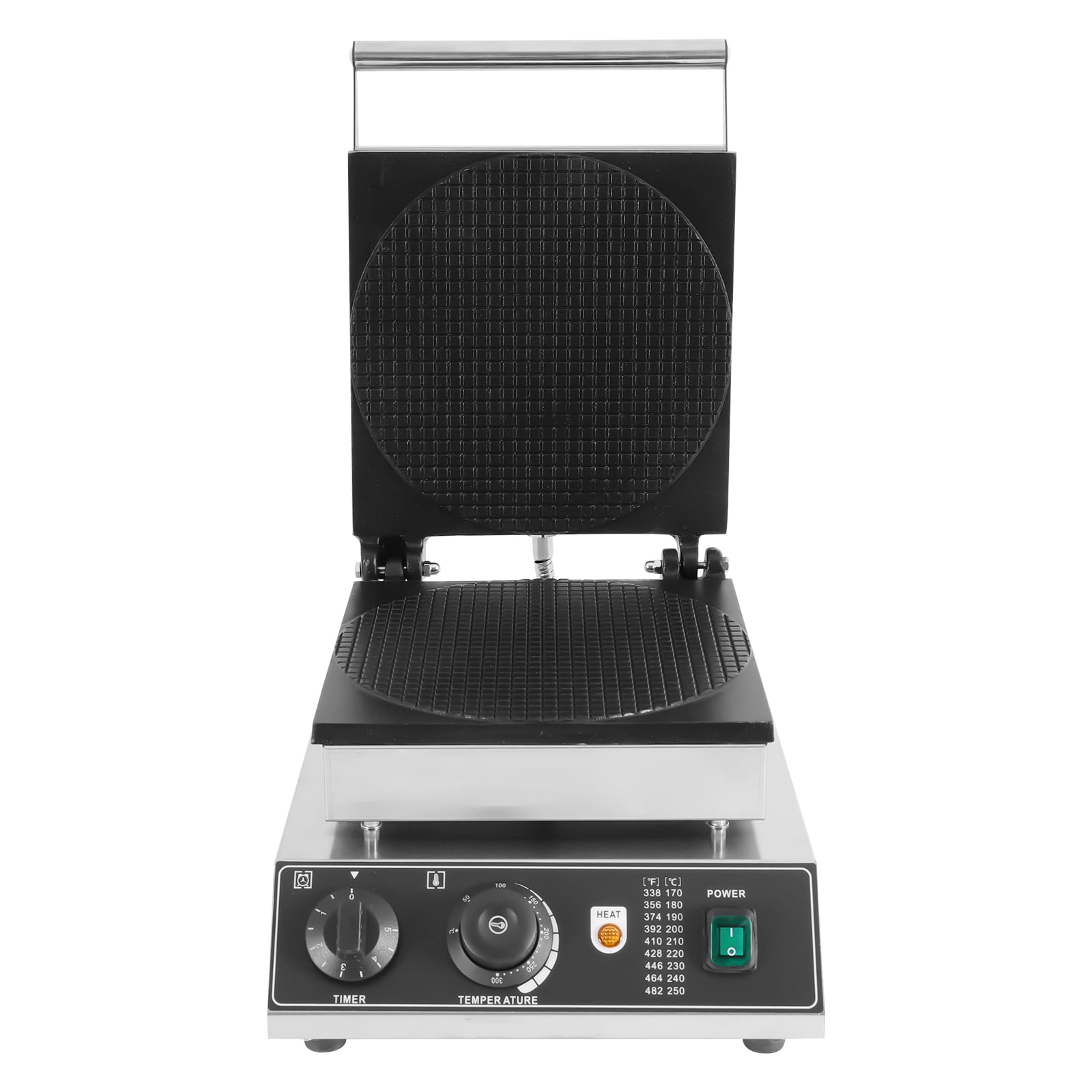 Commercial Waffle Maker, 1500W, Adjustable Temp (50-300℃) & Timer (0-5 Min), Non-Stick Teflon Coating, Stainless Steel, for Ice Cream Cones & Waffles