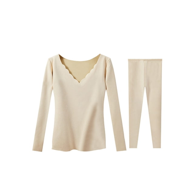 Qarigey Conjunto de ropa interior térmica autocalentable para mujer, lencería termo transpirable, camisa cálida gruesa de manga larga, ropa de otoño, Ropa interior Color de piel XL (100-120) Qarigey AP013355-02