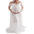 thumbnail image 1 of Jchiup Maternity V Neck Off The Shoulder Open Split Gown Maxi Photography Dress, 1 of 6