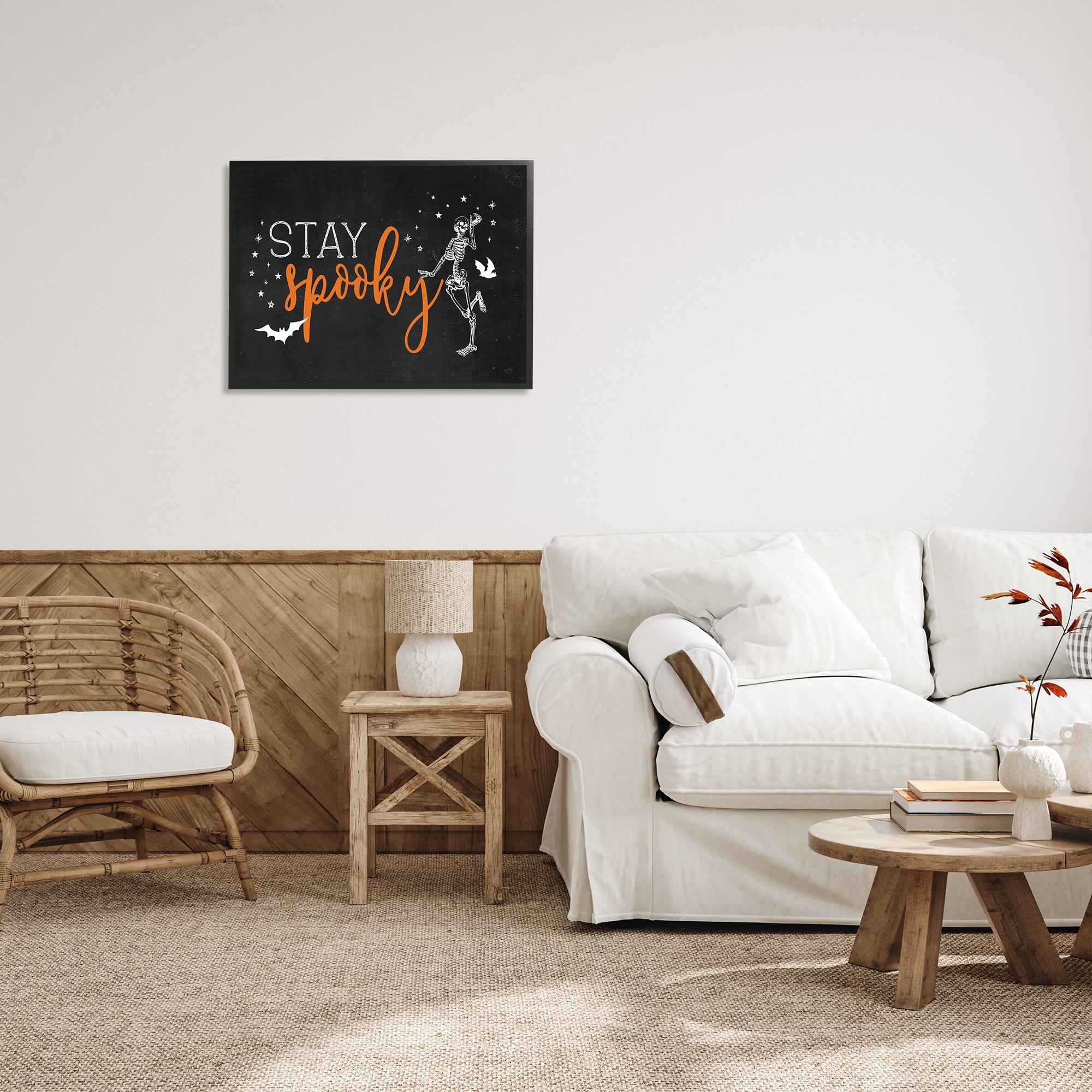Stupell Industries Stay Spooky Skeleton Holiday Painting Black Framed Art Print Wall Art, 30 x 24