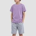 thumbnail image 2 of Gubotare Baby Boy Outfits Summer Color Block Toddler Baby Boy Summer Outfit Short Sleeve T Shirt Tops Shorts Set Cute Clothes (Purple,Size 6-7 Years), 2 of 4