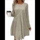 thumbnail image 1 of Vestido de Mujer de Larga, Cuello Redondo, Cintura Alta y Cintura Irregular. Caqui XL, 1 of 8